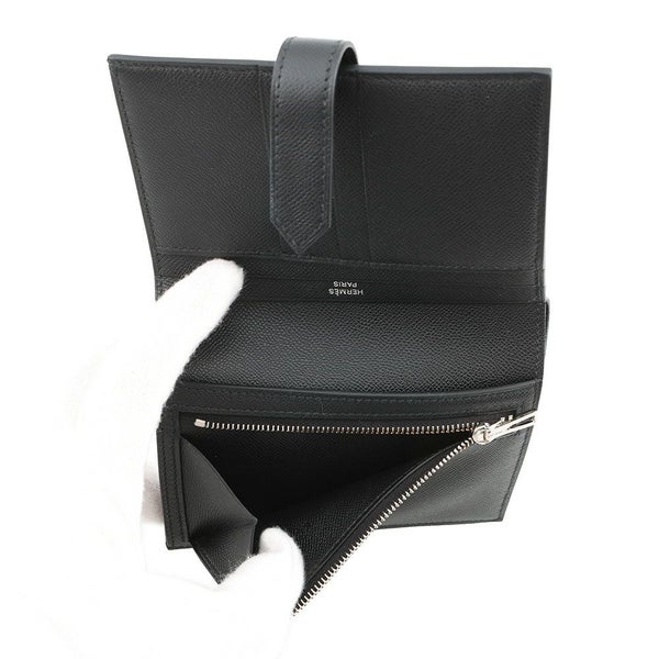 エルメス 二つ折り財布 ベアンコンパクト ブラック/ブラック金具 ヴォーマダム K刻印 HERMES 財布 黒