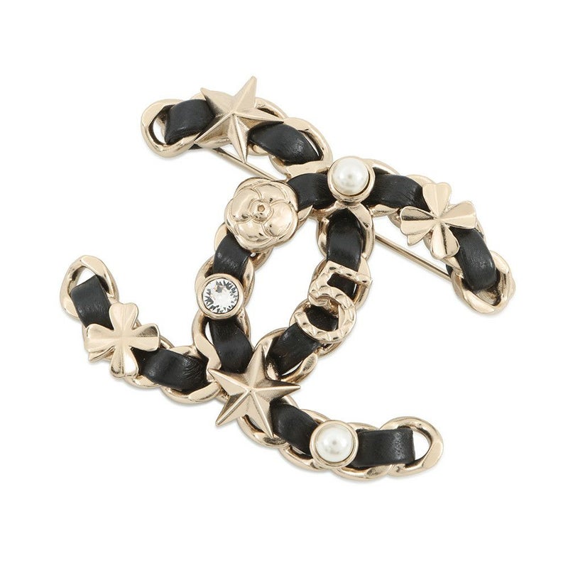 シャネル ブローチ ココマーク ラインストーン フェイクパール B20B AB4726 CHANELアクセサリー 黒