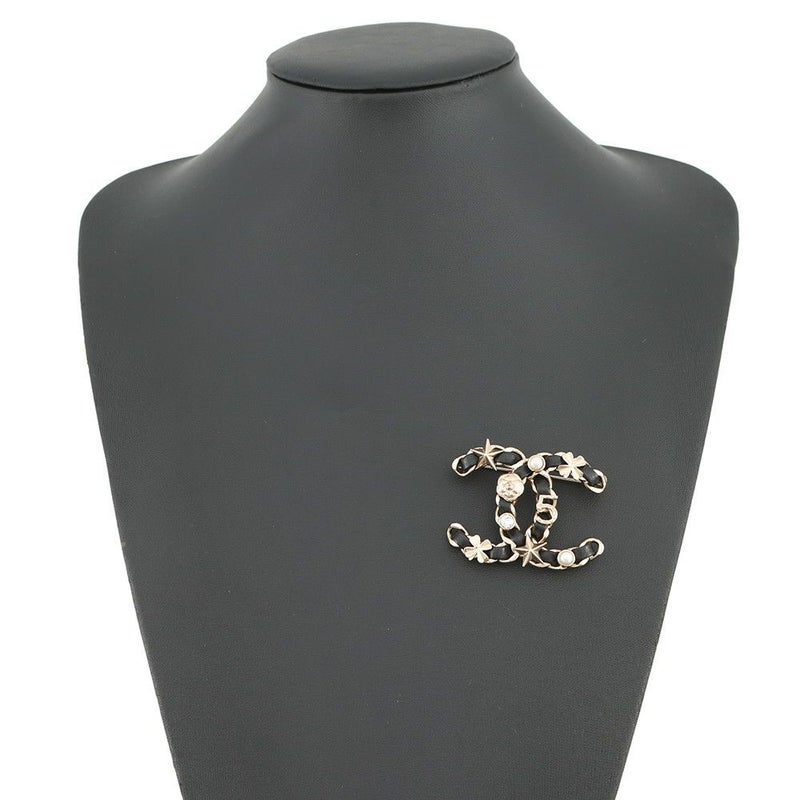 シャネル ブローチ ココマーク ラインストーン フェイクパール B20B AB4726 CHANELアクセサリー 黒