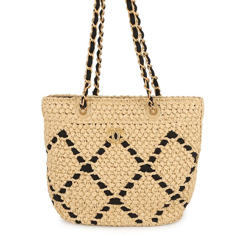 シャネル チェーントートバッグ スモール ショッピングバッグ ラフィア AS5811 CHANEL 黒