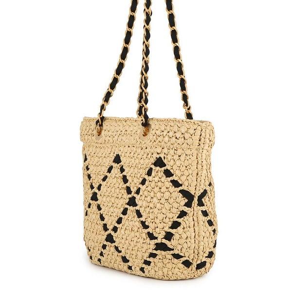 シャネル チェーントートバッグ スモール ショッピングバッグ ラフィア AS5811 CHANEL 黒