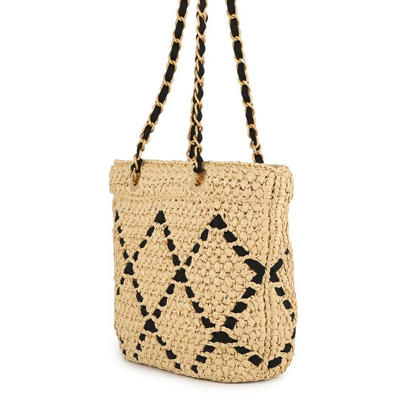 シャネル チェーントートバッグ スモール ショッピングバッグ ラフィア AS5811 CHANEL 黒