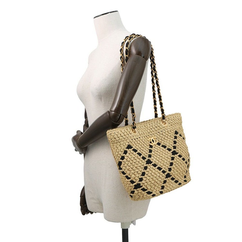 シャネル チェーントートバッグ スモール ショッピングバッグ ラフィア AS5811 CHANEL 黒