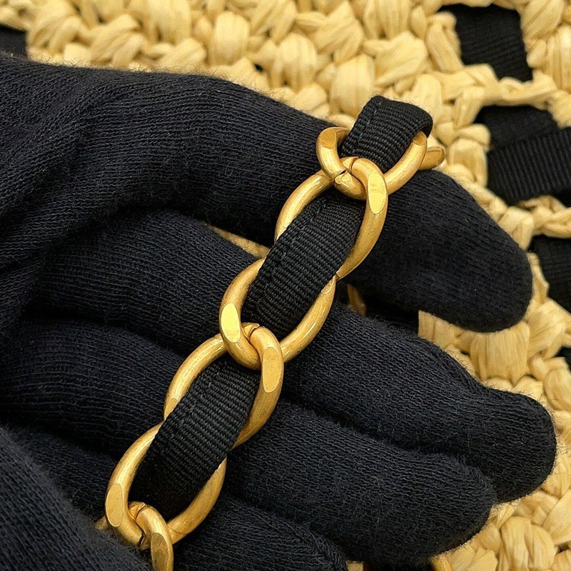 シャネル チェーントートバッグ スモール ショッピングバッグ ラフィア AS5811 CHANEL 黒