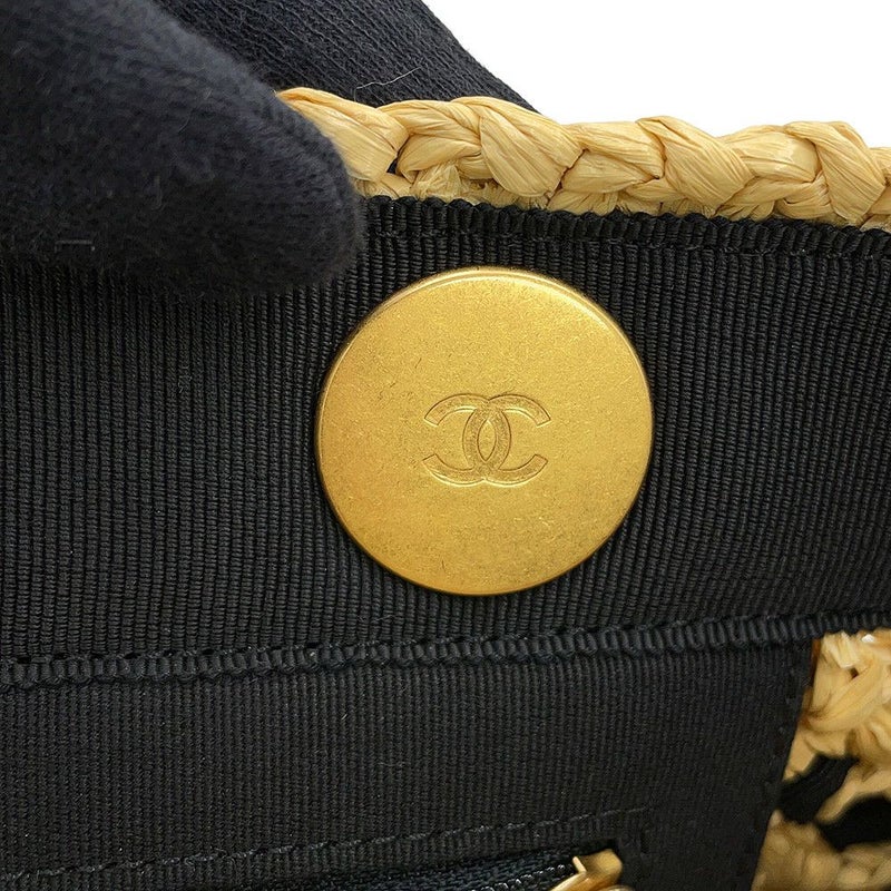 シャネル チェーントートバッグ スモール ショッピングバッグ ラフィア AS5811 CHANEL 黒