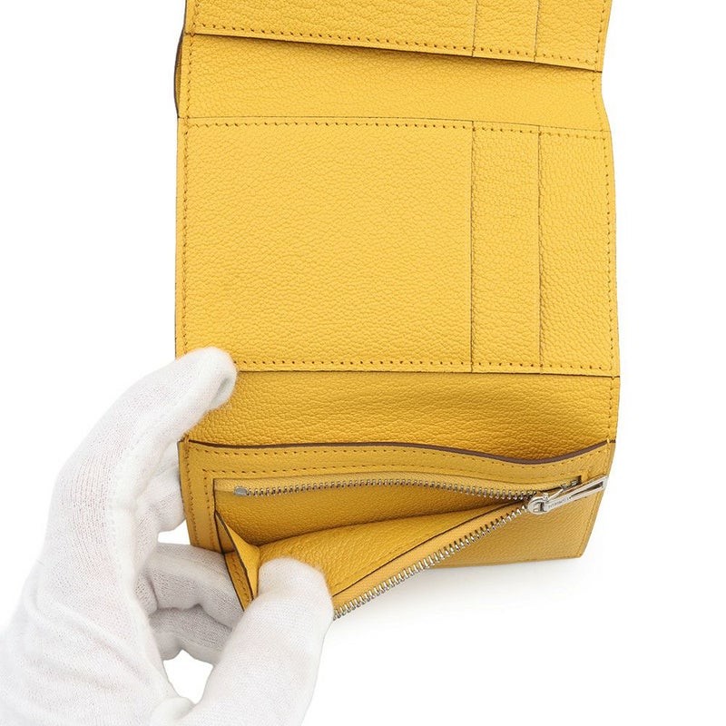 エルメス 三つ折り財布 ベアンコンビネ ジョーヌアンブル/シルバー金具 シェブルミゾル W刻印 HERMES 財布