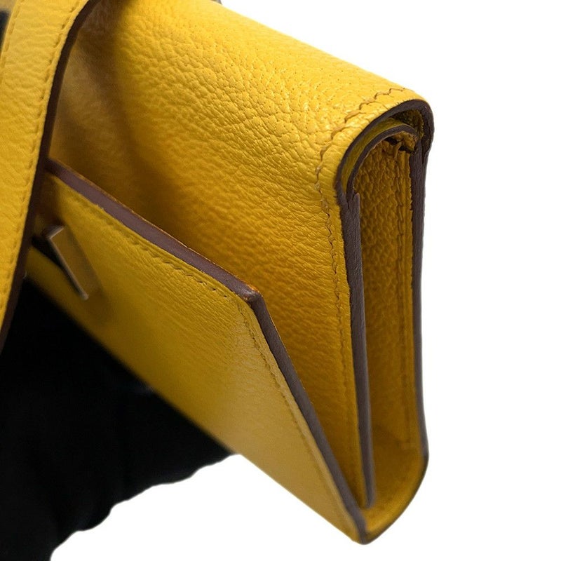 エルメス 三つ折り財布 ベアンコンビネ ジョーヌアンブル/シルバー金具 シェブルミゾル W刻印 HERMES 財布