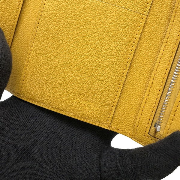 エルメス 三つ折り財布 ベアンコンビネ ジョーヌアンブル/シルバー金具 シェブルミゾル W刻印 HERMES 財布