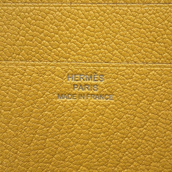 エルメス 三つ折り財布 ベアンコンビネ ジョーヌアンブル/シルバー金具 シェブルミゾル W刻印 HERMES 財布