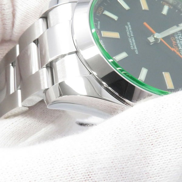 ロレックス ミルガウス グリーンガラス ランダムシリアル ルーレット 116400GV ROLEX 腕時計 黒文字盤