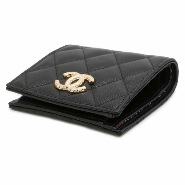 シャネル 二つ折り財布 ココマーク マトラッセ キャビアスキン AP4085 CHANEL 財布 黒