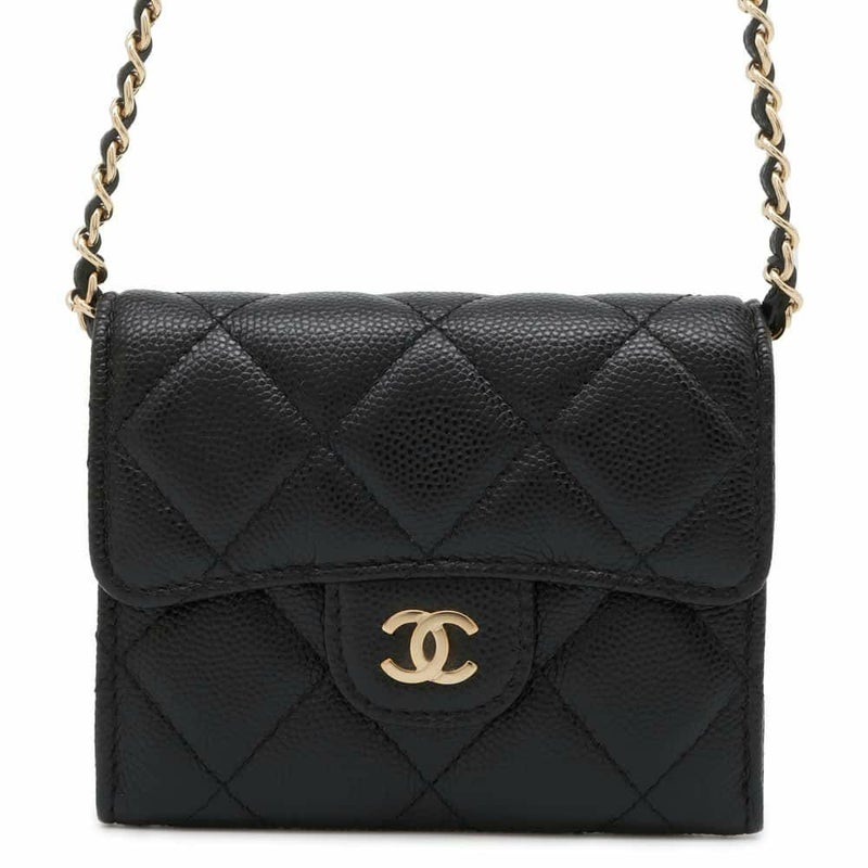 シャネル ミニチェーンウォレット カードケース マトラッセ キャビアスキン AP0238 CHANEL 財布 黒