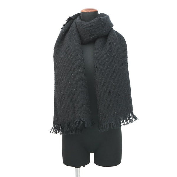 シャネル マフラー ココマーク カシミヤ ビーズ CHANEL ストール 黒