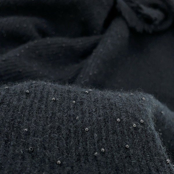 シャネル マフラー ココマーク カシミヤ ビーズ CHANEL ストール 黒