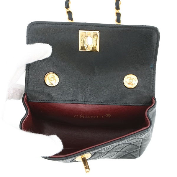 シャネル チェーンショルダーバッグ ミニミニ マトラッセ ココマーク ラムスキン CHANEL 黒