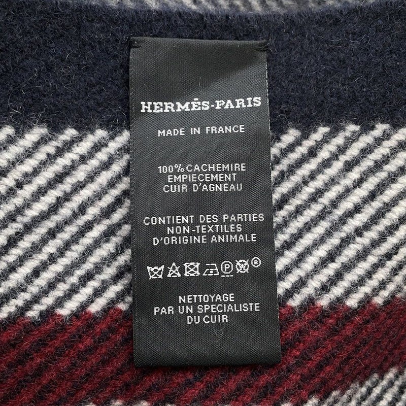 エルメス マフラー タータンポケット・キュイール・アップリケ カシミヤ HERMES ストール