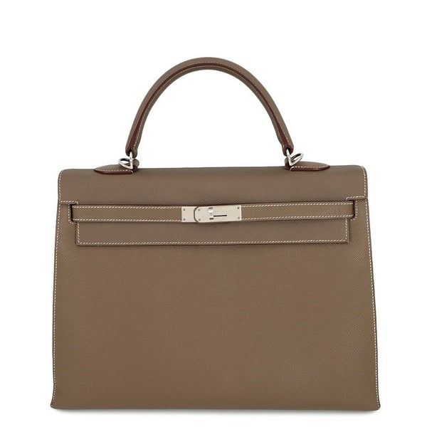 エルメス ハンドバッグ ケリー35 外縫い ヴェルソ エトゥープ/ルビー/シルバー金具 エプソン □R刻印 2wayショルダー SPO