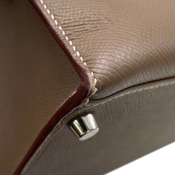 エルメス ハンドバッグ ケリー35 外縫い ヴェルソ エトゥープ/ルビー/シルバー金具 エプソン □R刻印 2wayショルダー SPO