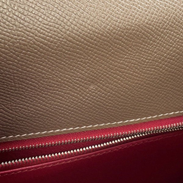 エルメス ハンドバッグ ケリー35 外縫い ヴェルソ エトゥープ/ルビー/シルバー金具 エプソン □R刻印 2wayショルダー SPO