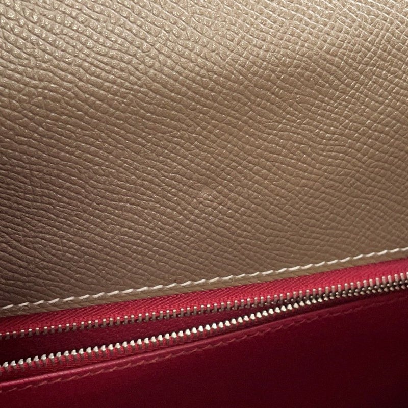 エルメス ハンドバッグ ケリー35 外縫い ヴェルソ エトゥープ/ルビー/シルバー金具 エプソン □R刻印 2wayショルダー SPO