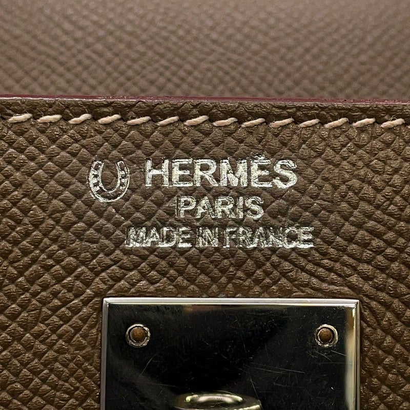 エルメス ハンドバッグ ケリー35 外縫い ヴェルソ エトゥープ/ルビー/シルバー金具 エプソン □R刻印 2wayショルダー SPO