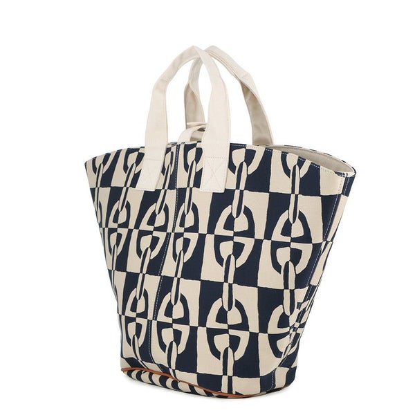 エルメス トートバッグ パニエ ド プラージュ オプティック シェーヌダンクル PM ホワイト/ネイビー/シルバー金具 キャンバス