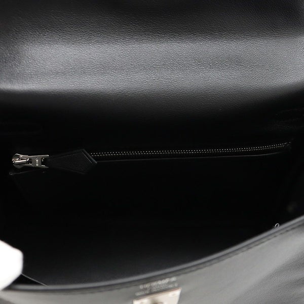 エルメス ハンドバッグ ケリー25 内縫い ブラック/シルバー金具 ヴォーシェリ K刻印 2wayショルダー 黒