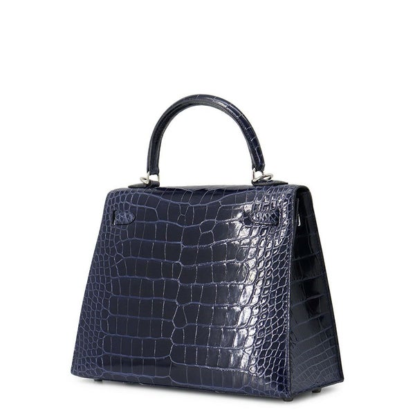 エルメス ハンドバッグ ケリー25 外縫い ブルーサフィール/シルバー金具 アリゲーターシャイン C刻印 2wayショルダー