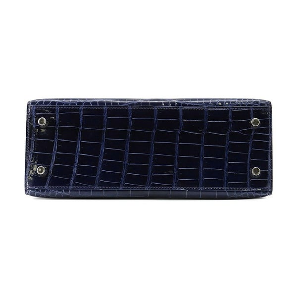 エルメス ハンドバッグ ケリー25 外縫い ブルーサフィール/シルバー金具 アリゲーターシャイン C刻印 2wayショルダー