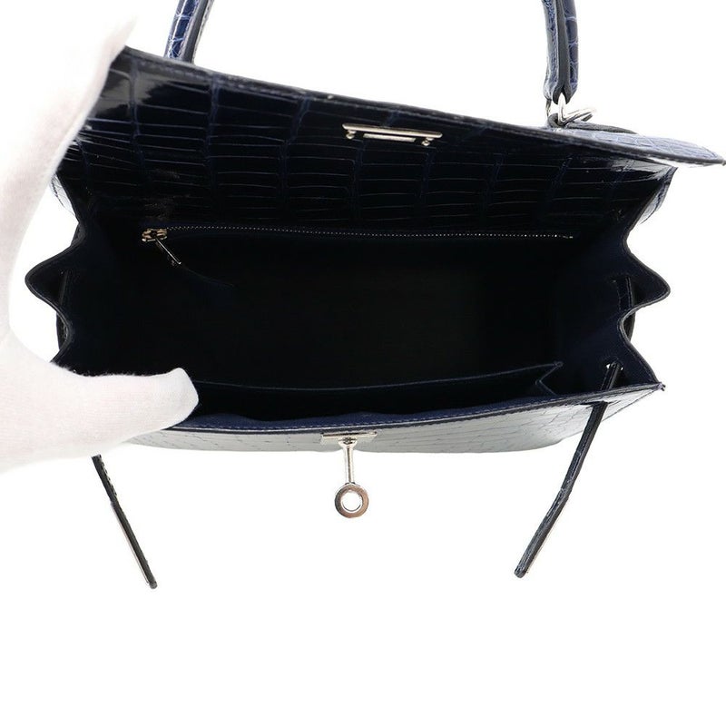 エルメス ハンドバッグ ケリー25 外縫い ブルーサフィール/シルバー金具 アリゲーターシャイン C刻印 2wayショルダー