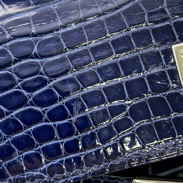 エルメス ハンドバッグ ケリー25 外縫い ブルーサフィール/シルバー金具 アリゲーターシャイン C刻印 2wayショルダー