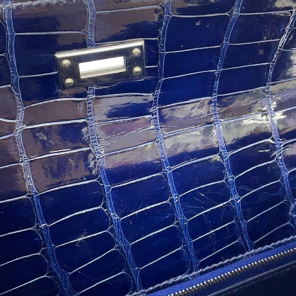 エルメス ハンドバッグ ケリー25 外縫い ブルーサフィール/シルバー金具 アリゲーターシャイン C刻印 2wayショルダー