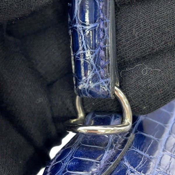 エルメス ハンドバッグ ケリー25 外縫い ブルーサフィール/シルバー金具 アリゲーターシャイン C刻印 2wayショルダー