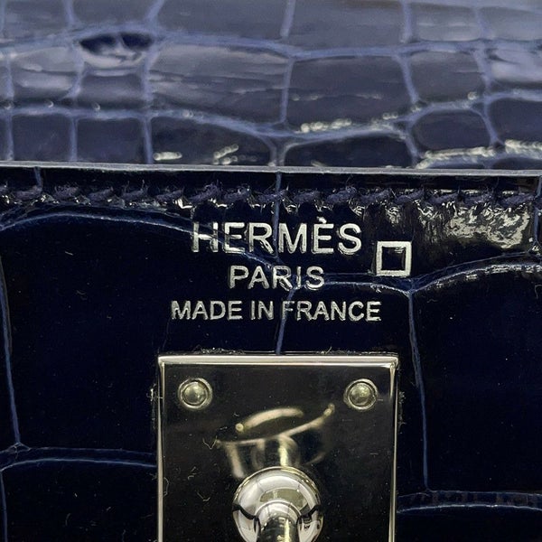 エルメス ハンドバッグ ケリー25 外縫い ブルーサフィール/シルバー金具 アリゲーターシャイン C刻印 2wayショルダー