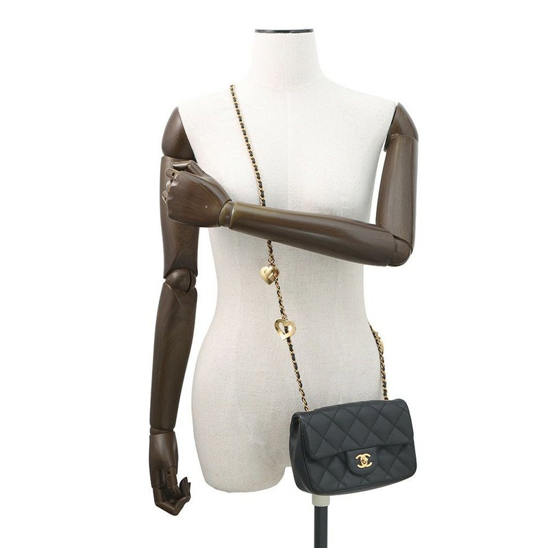 シャネル チェーンショルダーバッグ ミニ マトラッセ ハートチャーム ラムスキン AS3457 CHANEL 黒