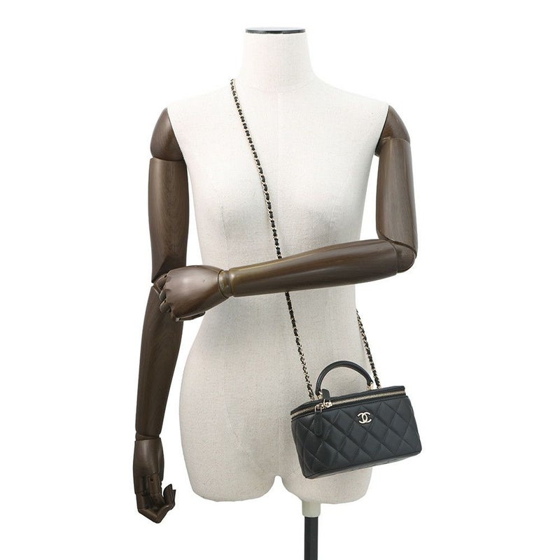 シャネル チェーンショルダーバッグ マトラッセ ココマーク バニティバッグ ラムスキン AP1472 CHANEL 黒 2way ヴァニティバッグ
