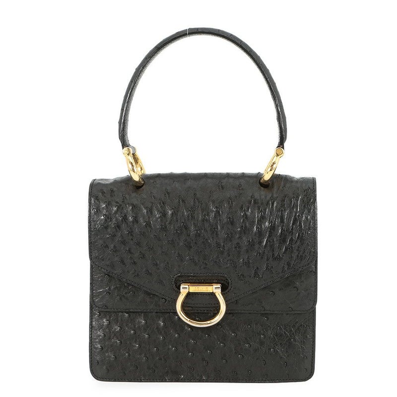 セリーヌ ハンドバッグ オーストリッチ CELINE 黒 エキゾチックレザー