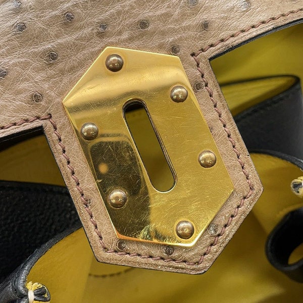 エルメス ショルダーバッグ スマックPM ブラック/イエロー/ゴールド金具 ヴォーグレネ/リザード/オーストリッチ 〇U刻印 黒