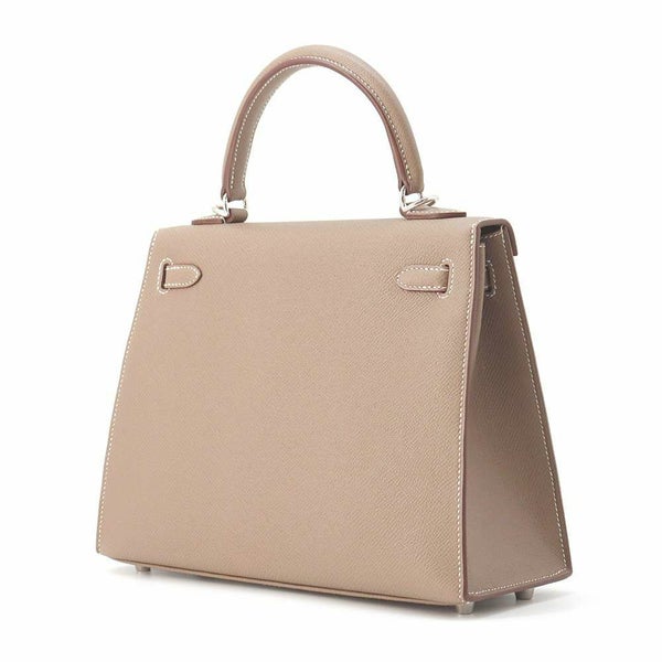 エルメス ハンドバッグ ケリー25 外縫い エトゥープ/シルバー金具 エプソン W刻印 HERMES 2wayショルダー