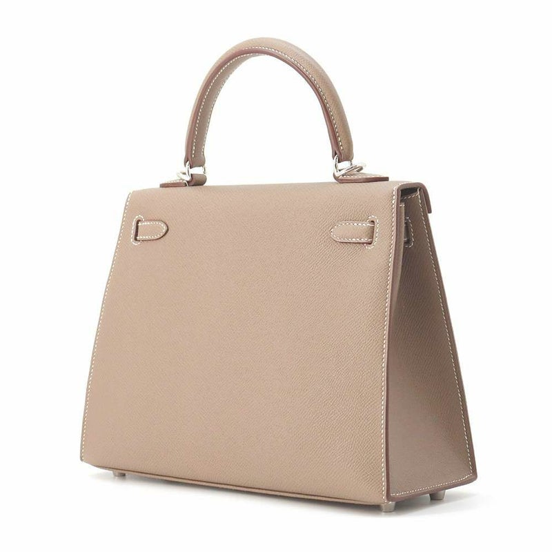 エルメス ハンドバッグ ケリー25 外縫い エトゥープ/シルバー金具 エプソン W刻印 HERMES 2wayショルダー