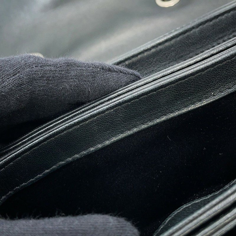 シャネル チェーンショルダーバッグ マトラッセ ココマーク マチポケット アコーディオン ラムスキン CHANEL 黒