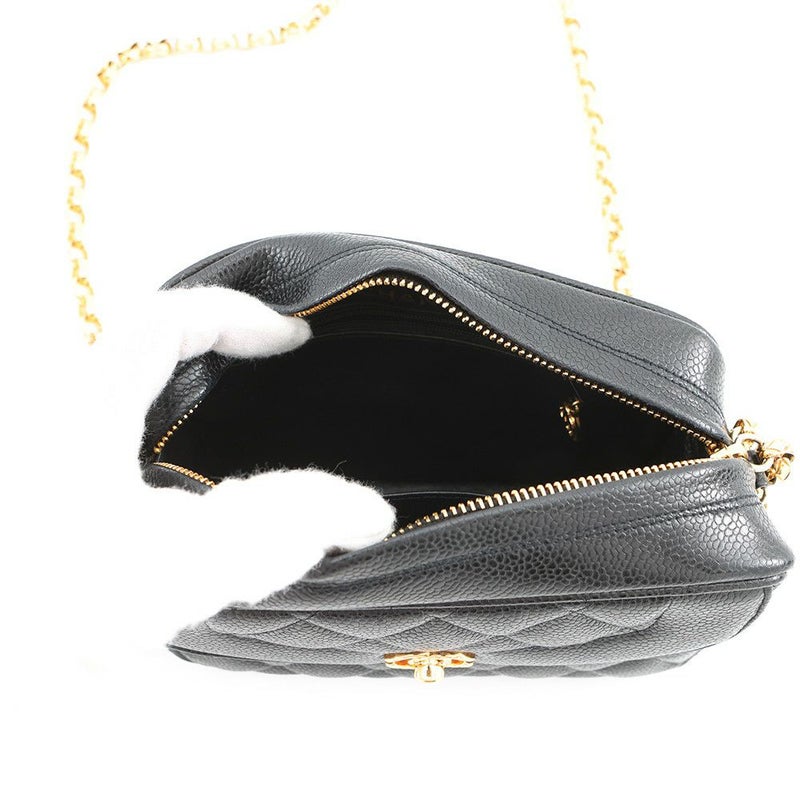 シャネル チェーンショルダーバッグ マトラッセ ココマーク キャビアスキン CHANEL 黒