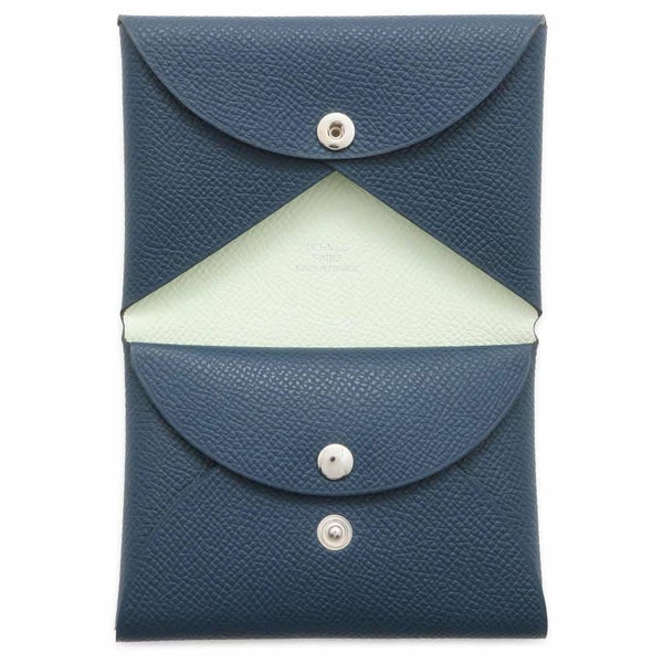 エルメス コインケース カルヴィ デュオ ヴェルソ ブルードプリュス/ヴェールフィズ/シルバー金具 エプソン W刻印