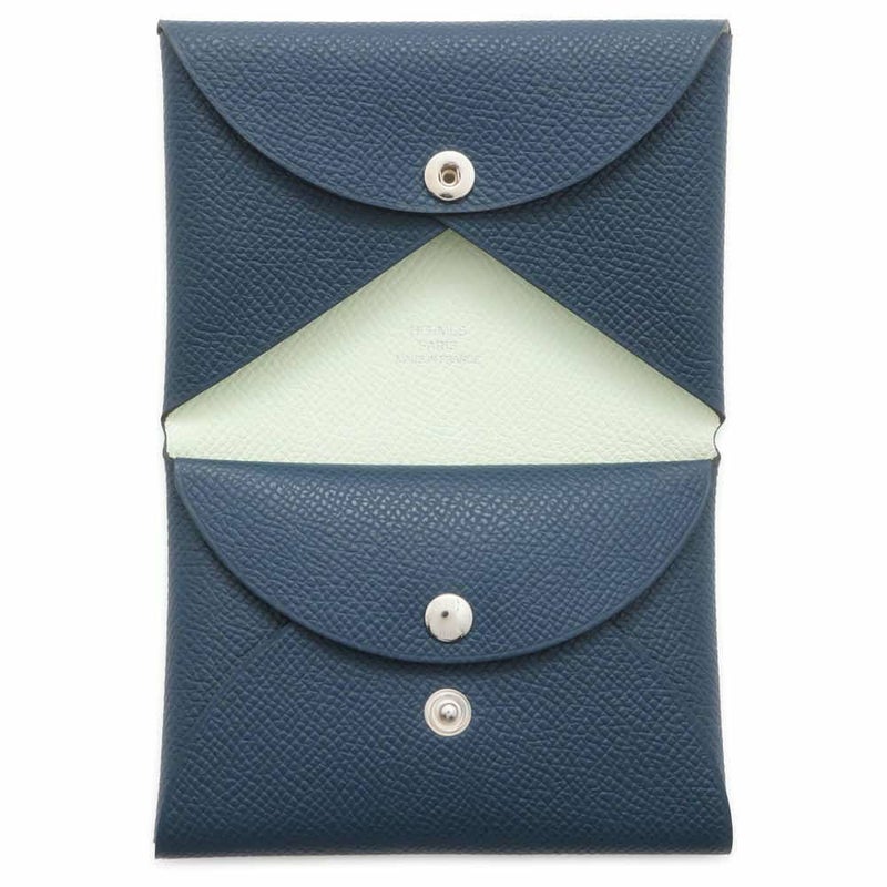 エルメス コインケース カルヴィ デュオ ヴェルソ ブルードプリュス/ヴェールフィズ/シルバー金具 エプソン W刻印