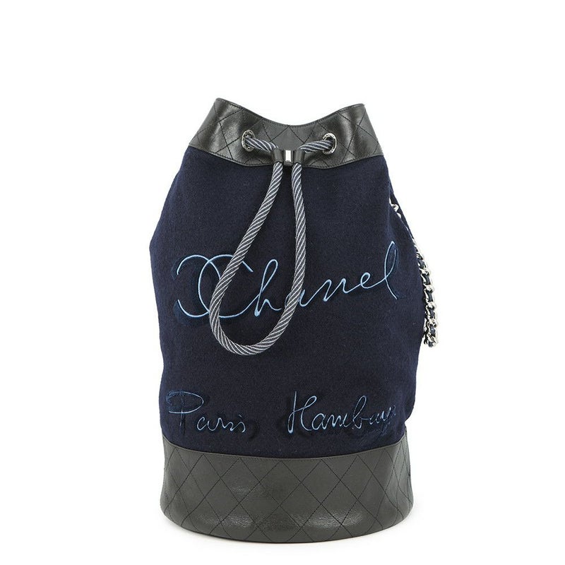 シャネル ショルダーバッグ エンブロイダリー ドローストリング 刺繍 ウール A57519 CHANEL 巾着バッグ 黒