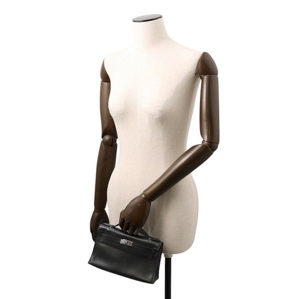 エルメス ハンドバッグ ポシェットケリー ブラック/シルバー金具 エバーグレイン □I刻印 黒