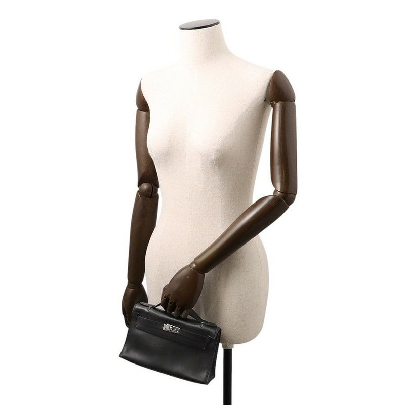 エルメス ハンドバッグ ポシェットケリー ブラック/シルバー金具 エバーグレイン □I刻印 黒