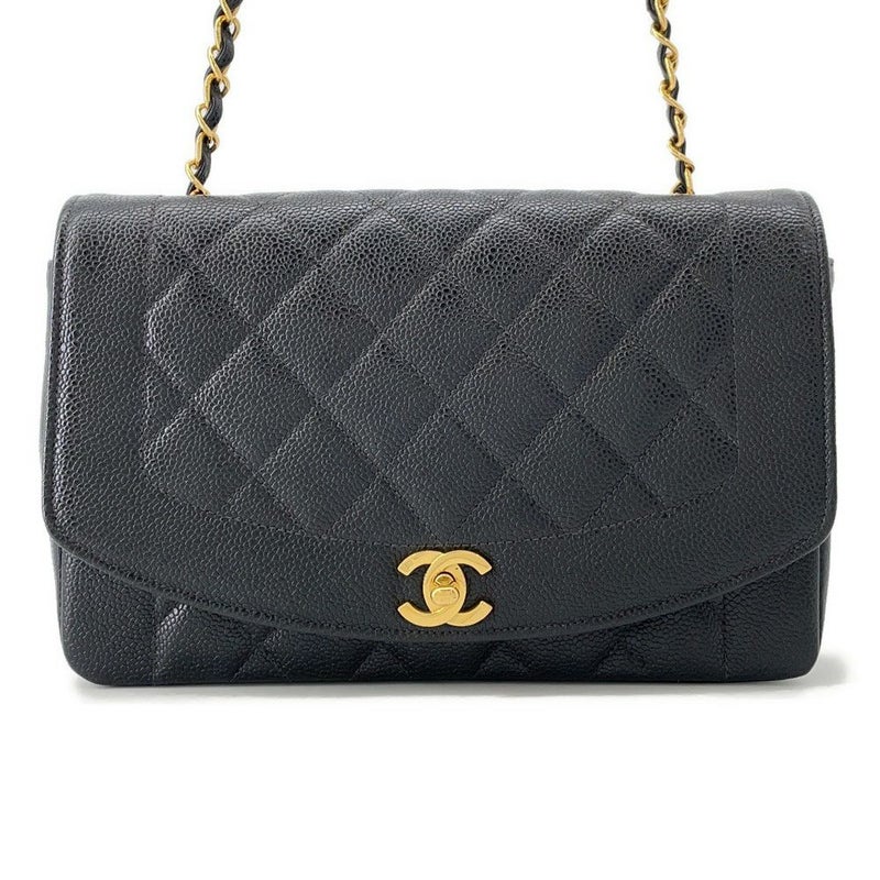 シャネル チェーンショルダーバッグ マトラッセ25 ココマーク ダイアナ キャビアスキン A01165 CHANEL 黒
