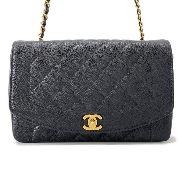 シャネル チェーンショルダーバッグ マトラッセ25 ココマーク ダイアナ キャビアスキン A01165 CHANEL 黒