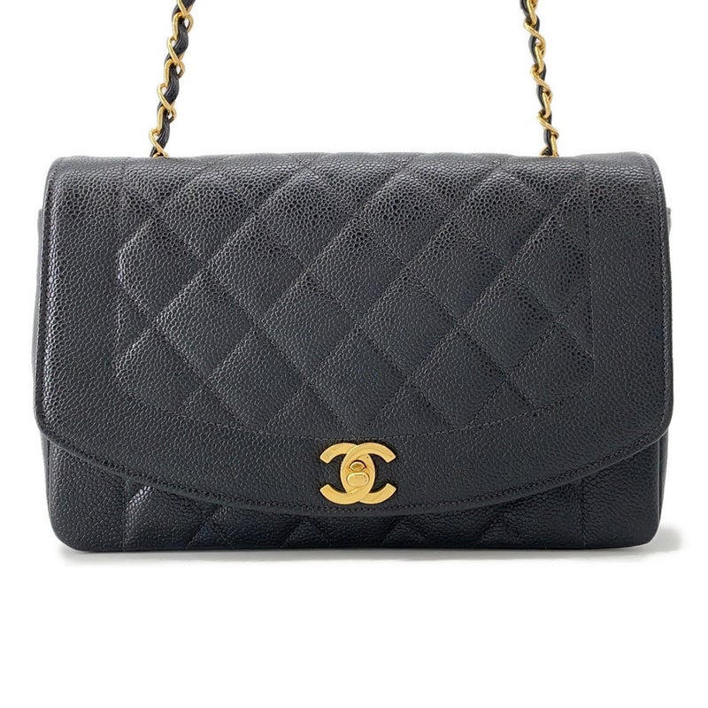 シャネル チェーンショルダーバッグ マトラッセ25 ココマーク ダイアナ キャビアスキン A01165 CHANEL 黒
